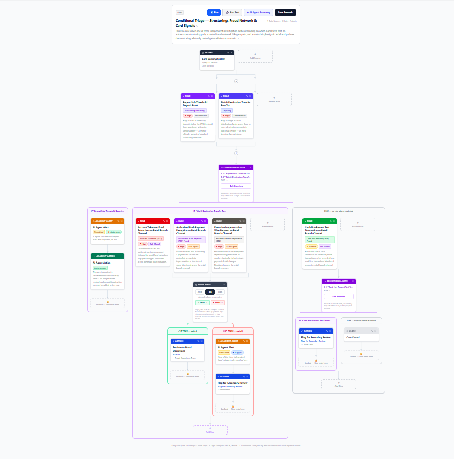 Scenario builder page focused on the execution log.